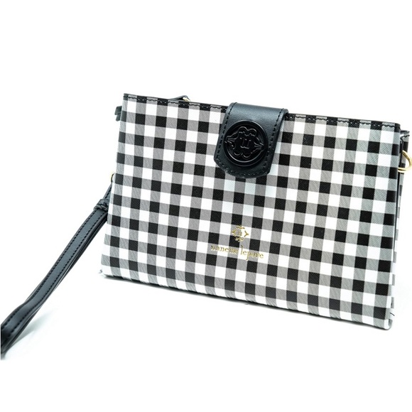 Nanette Lepore Triple Convertible Wallet on a String Black/White Gingham - Picture 5 of 7